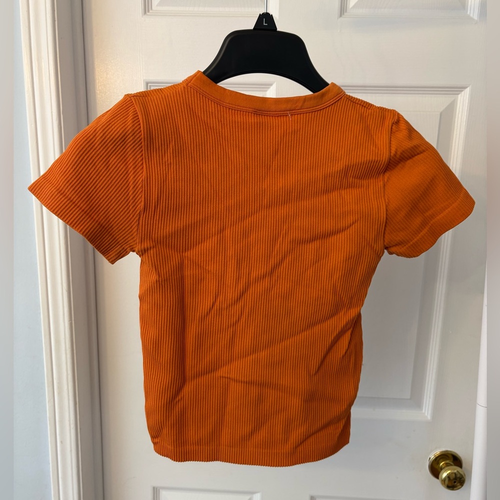 Aritzia Sunday Best Ribbed Orange Crewneck Stretchy Short Sleeve T-Shirt Size XS - Picture 6 of 7
